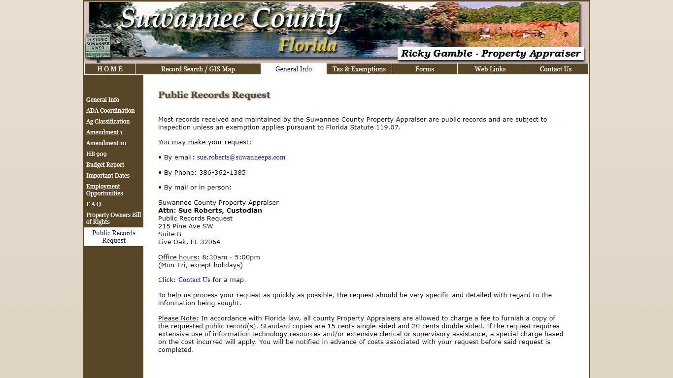 Public Records Request - Suwannee County Property Appraiser